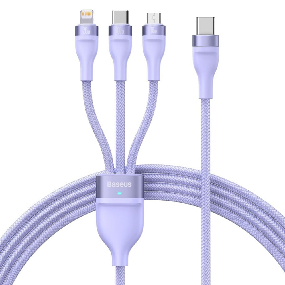 Καλώδιο Φόρτισης USB-C - Lightning / microUSB / USB-C Baseus Flash Series II 3in1, 100W, 1.5m, Μωβ CASS030205