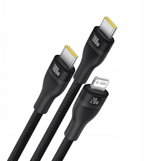Καλώδιο Φόρτισης USB-C - Lightning / 2 x USB-C Baseus Flash Series III 3in1, 100W, 1.5m, Μαύρο P10377502111-00