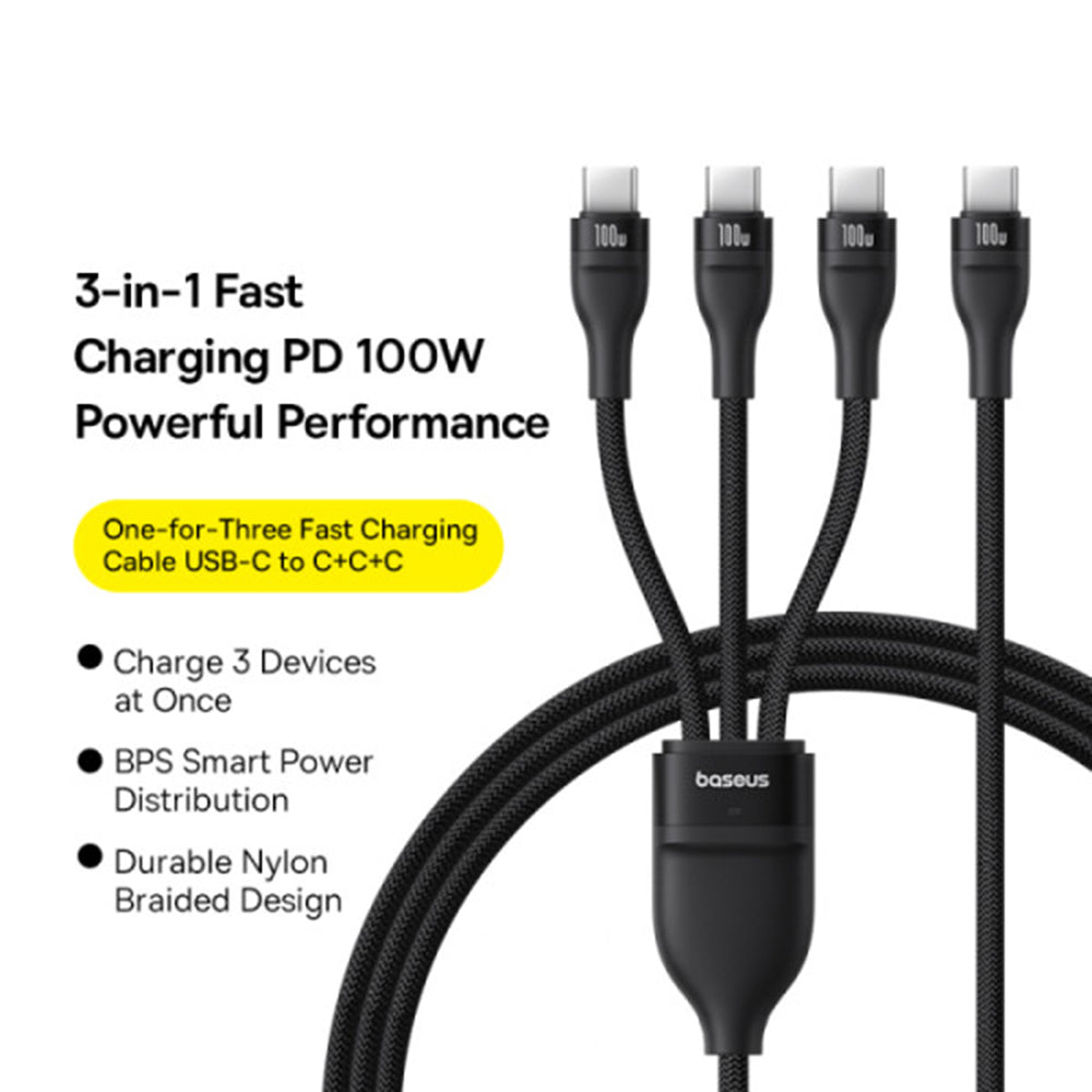 Καλώδιο Φόρτισης USB-C - 3 x USB-C Baseus Flash Series III 3in1, 100W, 1.5m, Μαύρο P10377503111-00