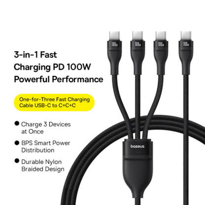 Καλώδιο Φόρτισης USB-C - 3 x USB-C Baseus Flash Series III 3in1, 100W, 1.5m, Μαύρο P10377503111-00