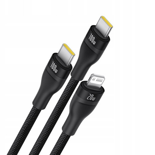 Καλώδιο Φόρτισης USB-C - Lightning / 2 x USB-C Baseus Flash Series III 3in1, 100W, 1.5m, Μαύρο, Επανασφραγισμένο P10377502111-00