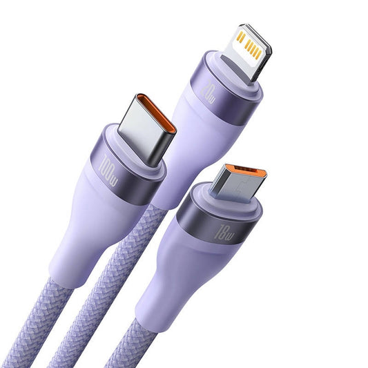 Καλώδιο Φόρτισης USB-C - Lightning / microUSB / USB-C Baseus Flash Series II 3in1, 100W, 1.5m, Μωβ CASS030205