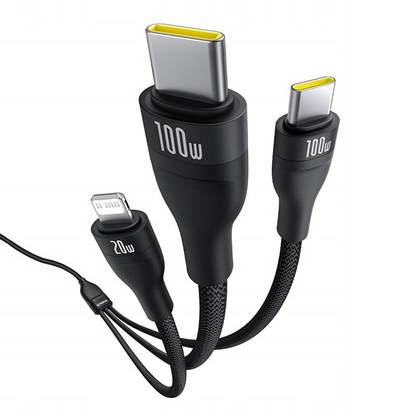 USB-C Charging Cable - Lightning / 2 x USB-C Baseus Flash Series III 3in1, 100W, 1.5m, Black, Resealed P10377502111-00