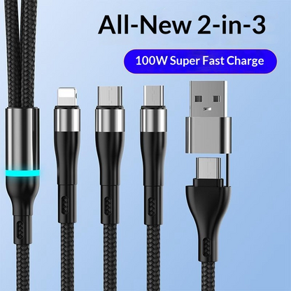 Καλώδιο Φόρτισης USB-C / USB-A - Lightning / microUSB / USB-C OEM B6, 100W, 1.2m, Μαύρο