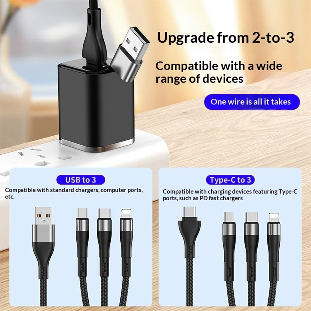 Καλώδιο Φόρτισης USB-C / USB-A - Lightning / microUSB / USB-C OEM B6, 100W, 1.2m, Μαύρο
