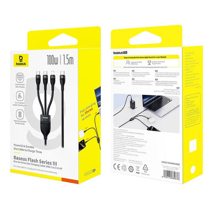 Καλώδιο Φόρτισης USB-C - Lightning / 2 x USB-C Baseus Flash Series III 3in1, 100W, 1.5m, Μαύρο P10377502111-00