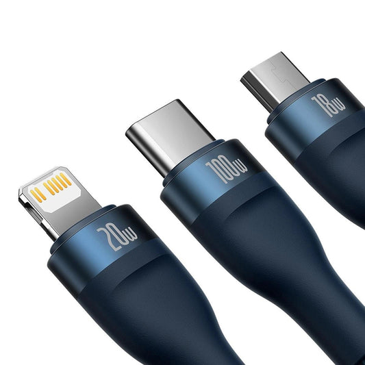 Καλώδιο Φόρτισης USB-C - Lightning / microUSB / USB-C Baseus Flash Series II 3σε1, 100W, 1.5m, Μπλε P10382702121-01