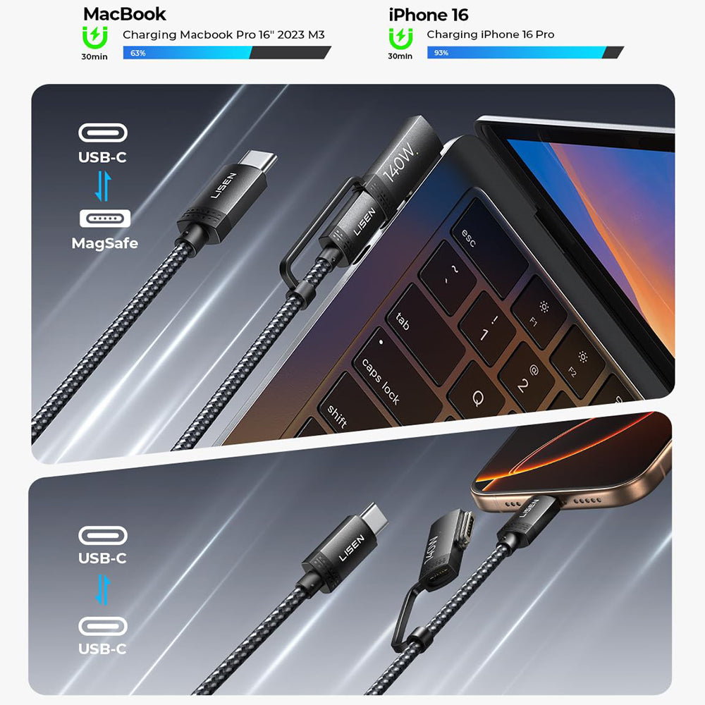 Καλώδιο Φόρτισης USB-C - USB-C / MagSafe 3 Lisen, 140W, 2μ, Γκρι YL0124070021