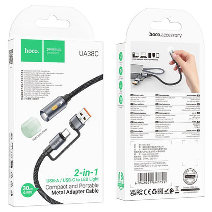 Καλώδιο Led HOCO UA38C, USB-C / USB-A, 0.3m, Μαύρο