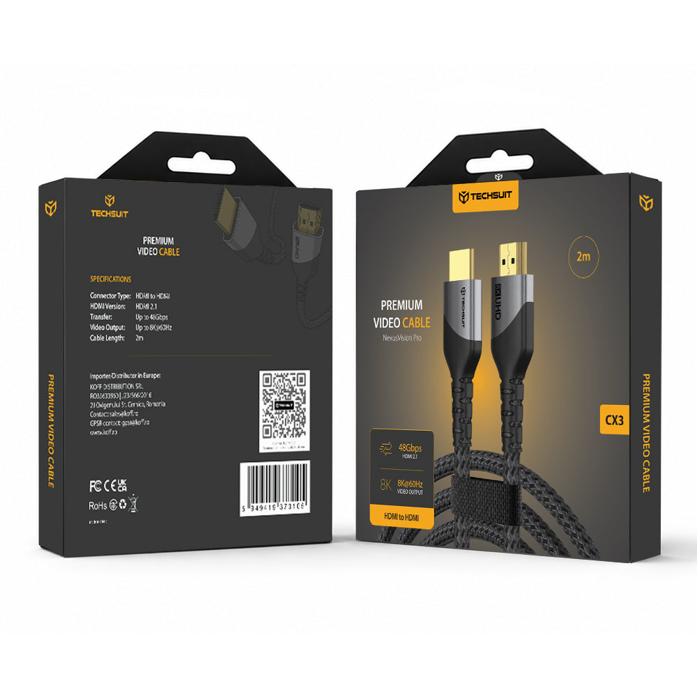 Καλώδιο Βίντεο Techsuit NexusVision Pro CX3, HDMI - HDMI, 8K, 2μ, Γκρι
