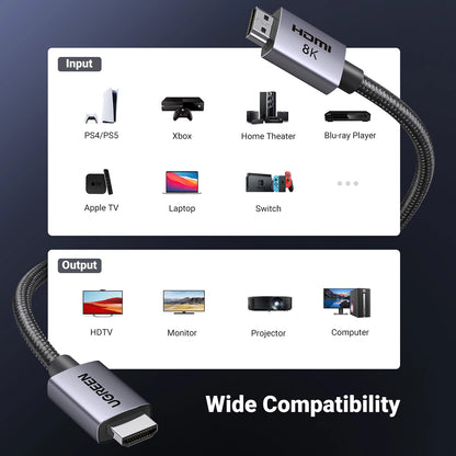 Καλώδιο Βίντεο UGREEN HD171, HDMI - HDMI, 8K, 3m, Μαύρο