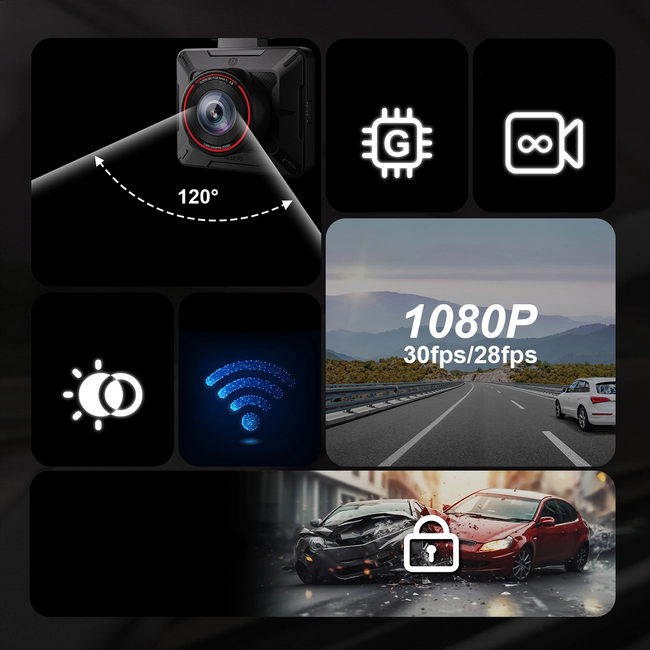 Κάμερα Αυτοκινήτου Akeeyo P1, 1080P, Wi-Fi