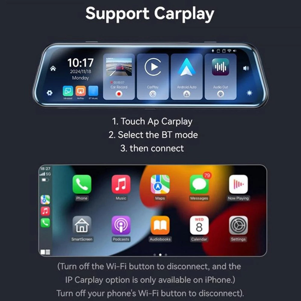 Κάμερα Αυτοκινήτου Yesido KM24 με Carplay / Android Auto, 4K, Οθόνη 9.66 ιντσών