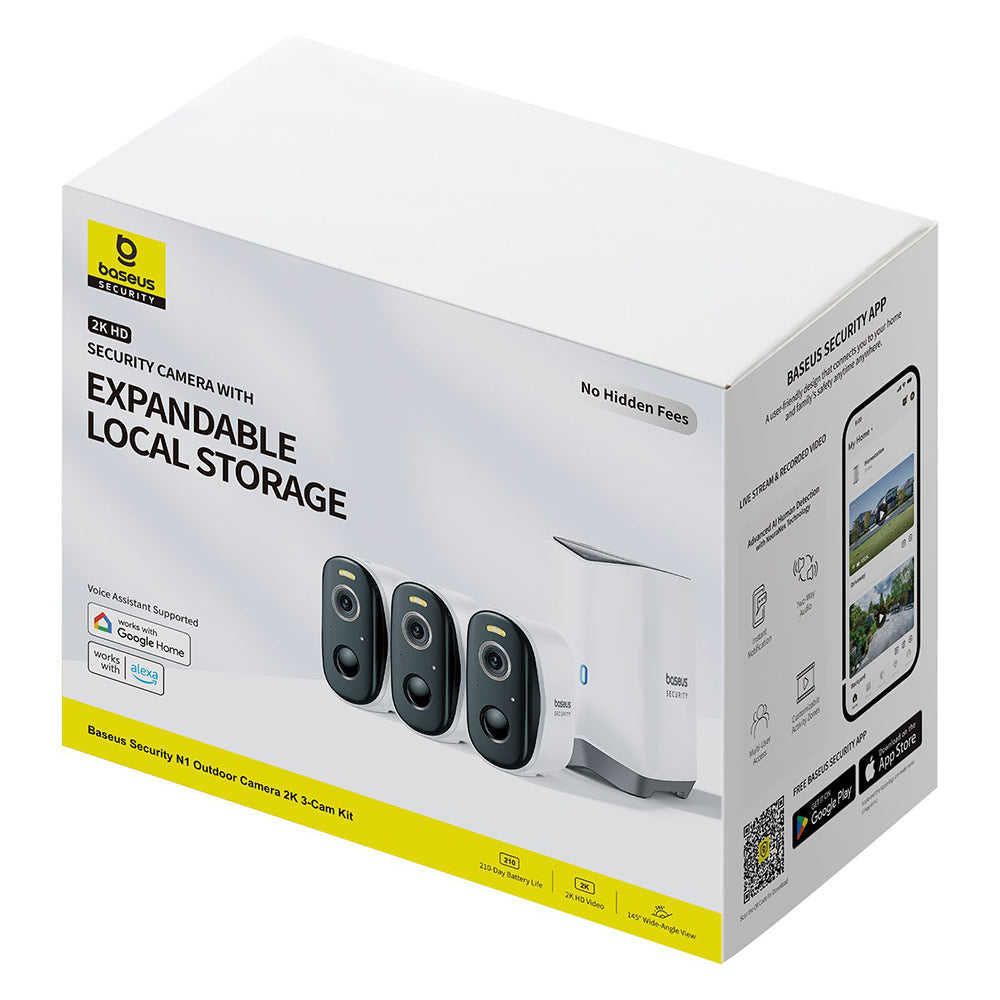 Κάμερα Παρακολούθησης Baseus N1, Wi-Fi, 2K, IP67, Εξωτερική, Σετ 3 τεμαχίων, Λευκή S0TW022131