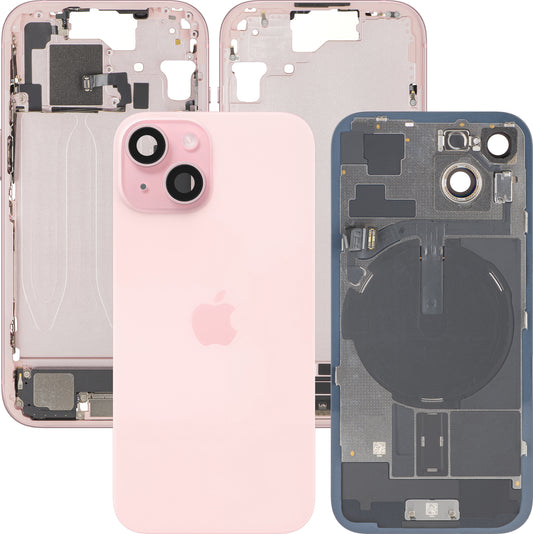 Πίσω Κάλυμμα Μπαταρίας Apple iPhone 15, Με Μεσαίο Πλαίσιο, Πλήρη Ανταλλακτικά, Ροζ, Premium Ανταλλαγή