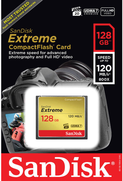 Κάρτα Μνήμης CompactFlash SanDisk Extreme, 128Gb, UDMA 7 SDCFXSB-128G-G46