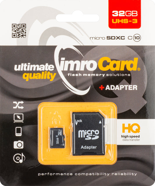 Κάρτα Μνήμης microSDHC Imro, 32Gb, Κλάση 10 / UHS-1 U3, Με Αντάπτορα