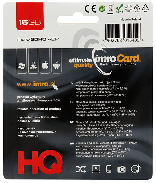 Κάρτα Μνήμης microSDHC Imro, 16Gb, Κλάση 4, Με Αντάπτορα