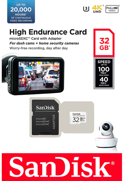 Κάρτα Μνήμης microSDHC SanDisk High Endurance, 32Gb, Κατηγορία 10 / UHS-1 U3, Με Αντάπτορα SDSQQNR-032G-GN6IA