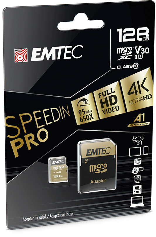 Κάρτα Μνήμης microSDXC Emtec Speedin Pro Android A1, 128Gb, Κατηγορία 10 / UHS-1 U3, Με Αντάπτορα ECMSDM128GXE
