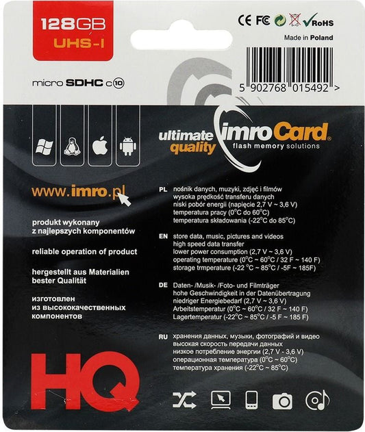 Κάρτα Μνήμης microSDXC Imro, 128Gb, Κλάση 10 / UHS-1 U1, Με Αντάπτορα