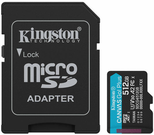 Κάρτα Μνήμης microSDXC Kingston Canvas Go Plus Android A2, 512Gb, Κλάση 10 / UHS-1 U3, Με Προσαρμογέα SDCG4/512GB