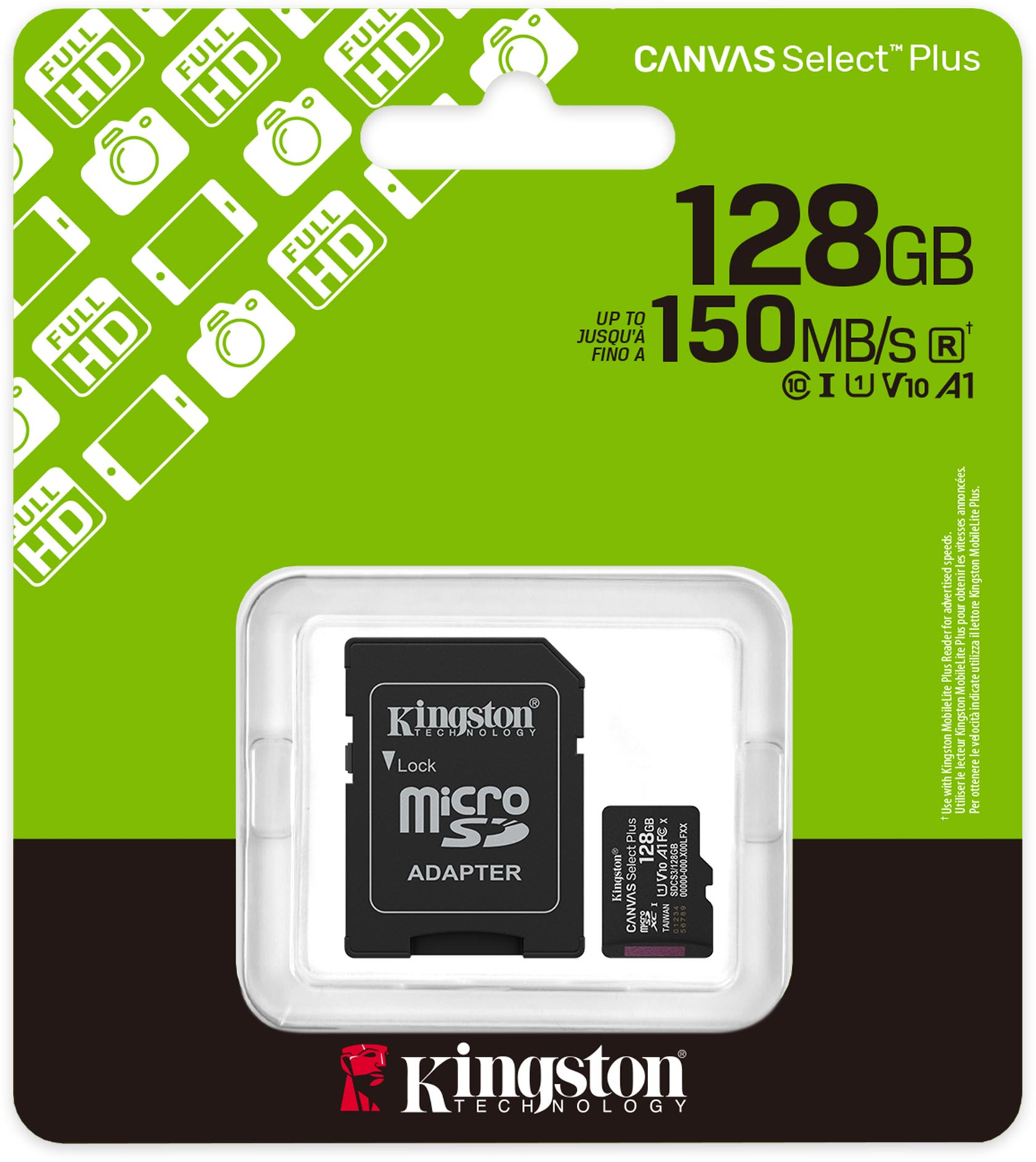 Κάρτα Μνήμης microSDXC Kingston Canvas Select Plus Android A1, 128Gb, Κλάση 10 / UHS-1 U1, Με Προσαρμογέα SDCS3/128GB