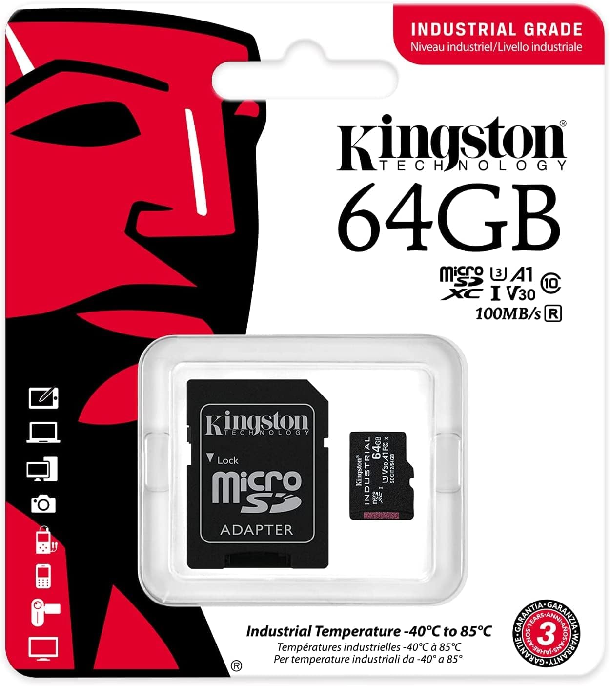 Kingston Industrial microSDXC Memory Card, 64Gb, Class 10 / UHS-1 U3, With Adapter SDCIT2/64GB