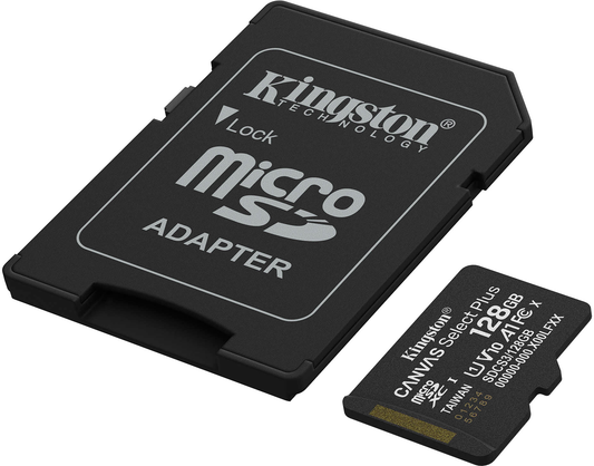 Κάρτα Μνήμης microSDXC Kingston Canvas Select Plus Android A1, 128Gb, Κλάση 10 / UHS-1 U1, Με Προσαρμογέα SDCS3/128GB