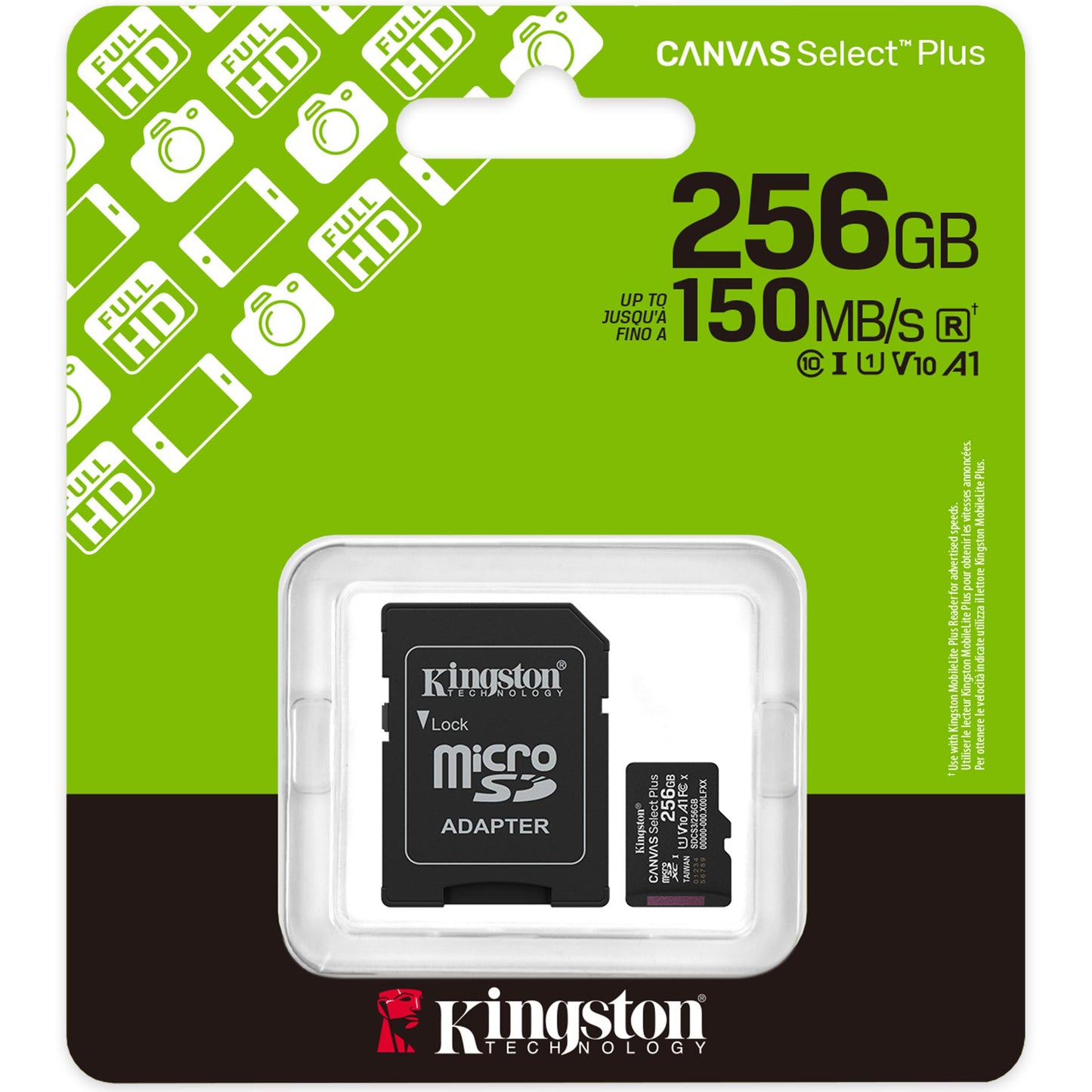 Kingston Canvas Select Plus Android A1 microSDXC Memory Card, 256Gb, Class 10 / UHS-1 U1, With Adapter SDCS3/256GB