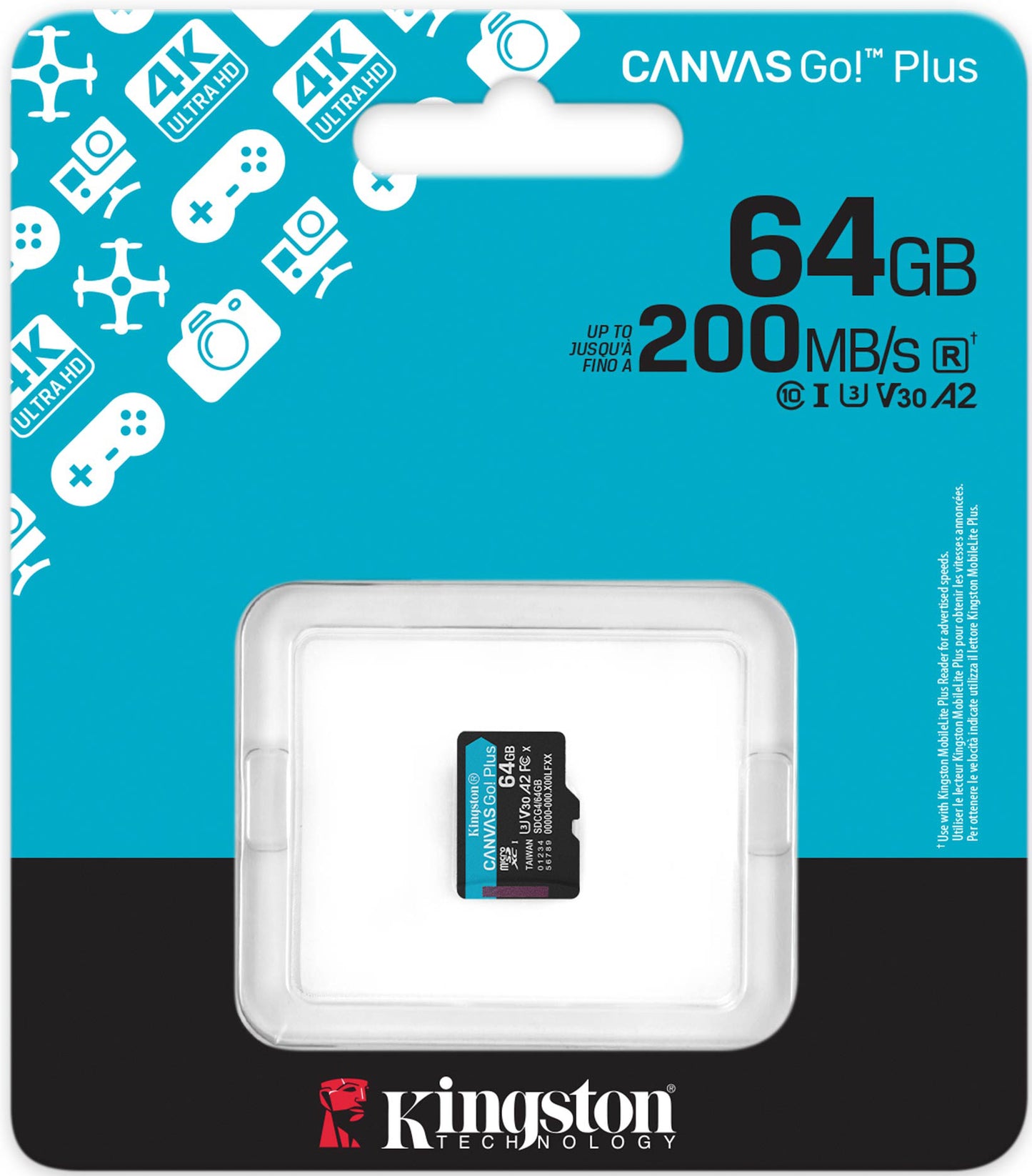 Κάρτα Μνήμης microSDXC Kingston Canvas Go Plus Android A2, 64Gb, Κλάση 10 / UHS-1 U3 SDCG4/64GBSP