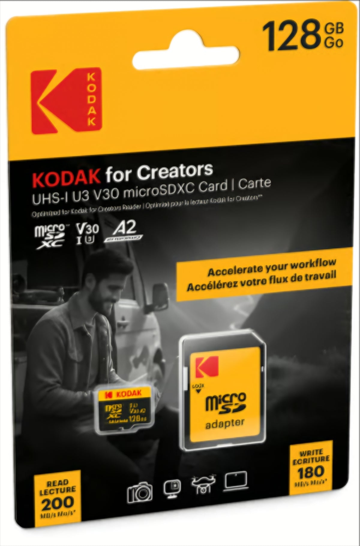 Κάρτα Μνήμης microSDXC Kodak for Creators, 128Gb, Κατηγορία 10 / UHS-1 U3, Με Αντάπτορα EKMSDM128GXCU3CR