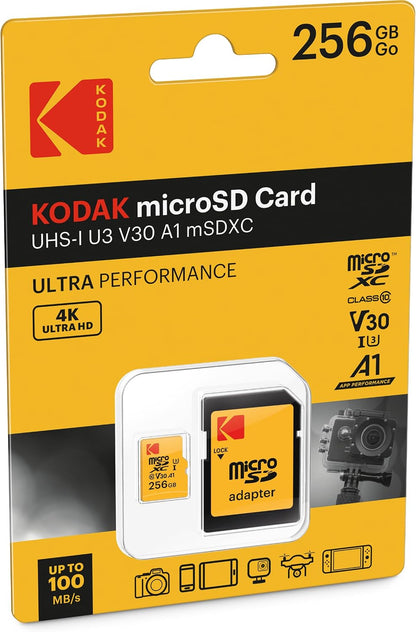 Kodak Ultra Performance microSDXC Memory Card, 256Gb, Class 10 / UHS-1 U3, With Adapter EKMSDM256GXC10HPRK