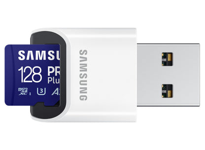 Κάρτα Μνήμης microSDXC Samsung PRO Plus, 128Gb, Κλάση 10 / UHS-1 U3, με Αναγνώστη Καρτών MB-MD128SB/WW