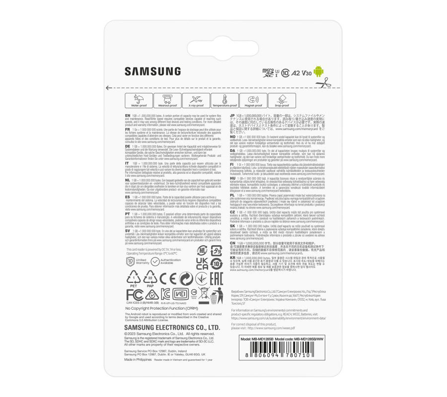 Κάρτα Μνήμης microSDXC Samsung PRO Plus, 128Gb, Κλάση 10 / UHS-1 U3, με Αναγνώστη Καρτών MB-MD128SB/WW