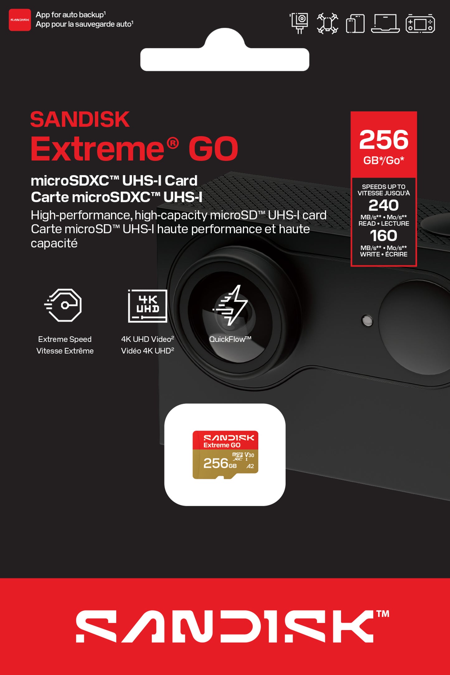 Κάρτα Μνήμης microSDXC SanDisk Extreme GO Android A2, 256Gb, Κατηγορία 10 / UHS-1 U1 SDSQXGN-256G-GN6MN