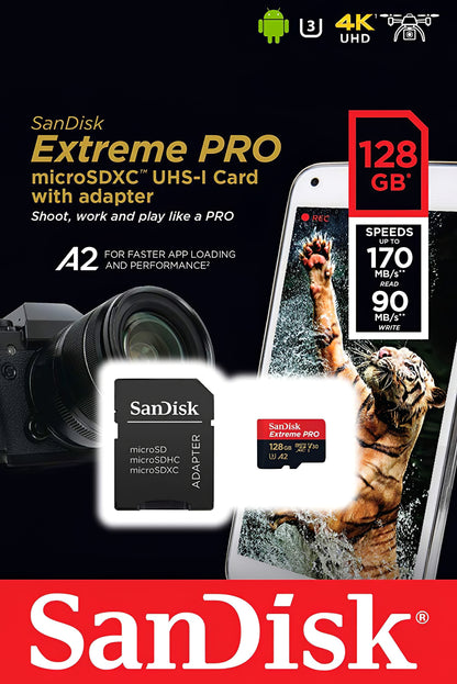 Κάρτα Μνήμης microSDXC SanDisk Extreme Pro, 128Gb, Κλάση 10 / UHS-1 U3, Με Προσαρμογέα SDSQXCD-128G-GN6MA