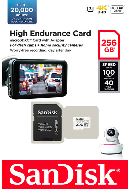 Κάρτα Μνήμης microSDXC SanDisk High Endurance, 256Gb, Κλάση 10 / UHS-1 U3, Με Προσαρμογέα SDSQQNR-256G-GN6IA
