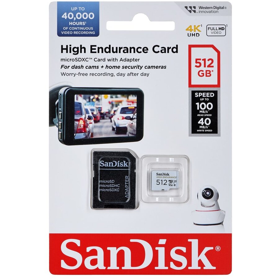 Κάρτα Μνήμης microSDXC SanDisk High Endurance, 512Gb, Κλάση 10 / UHS-1 U3, Με Προσαρμογέα SDSQQNR-512G-GN6IA