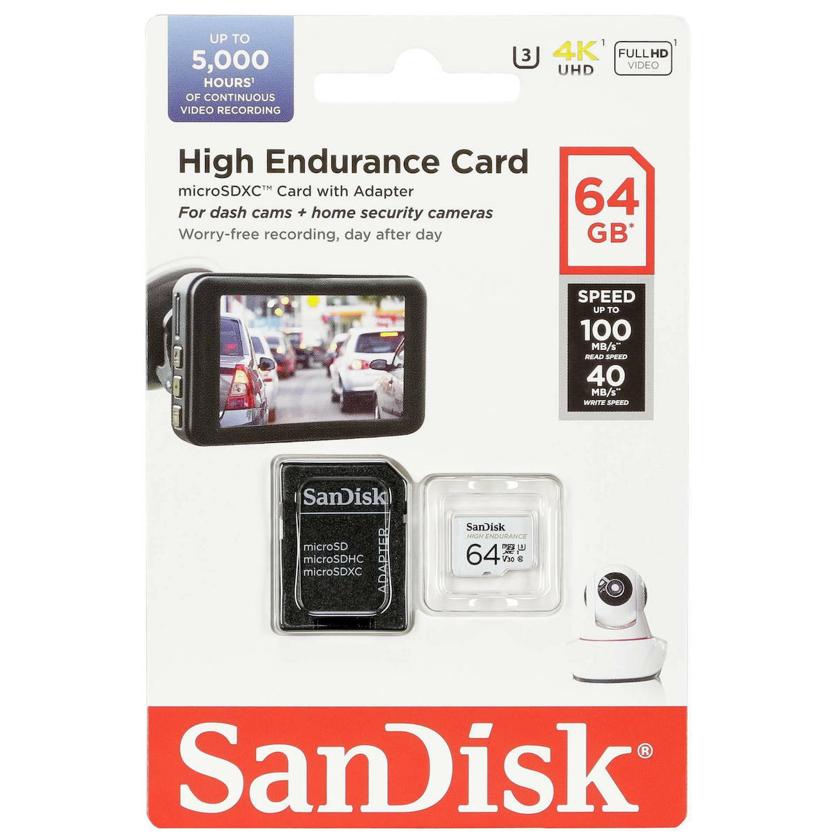 Κάρτα Μνήμης microSDXC SanDisk High Endurance, 64Gb, Κλάση 10 / UHS-1 U3, Με Προσαρμογέα SDSQQNR-064G-GN6IA