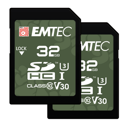Emtec Rugged Outdoor SDHC Memory Card, 32Gb, Class 10 / UHS-1 U3, Set of 2 pieces ECMSD32GHC10ORP2