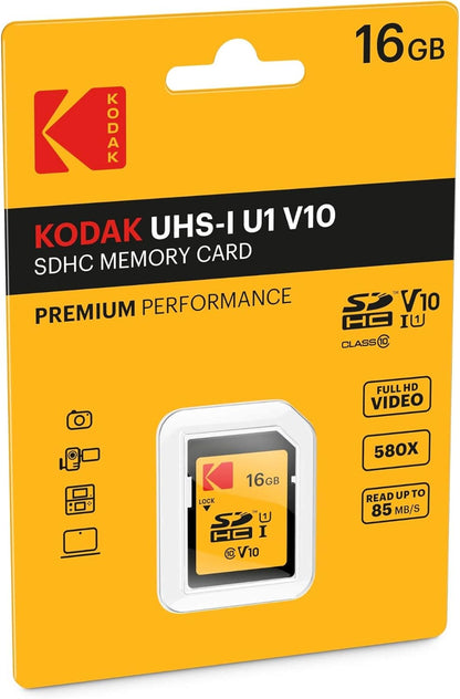 Kodak Premium Performance SDHC Memory Card, 16Gb, Class 10 / UHS-1 U1 EKMSD16GHC10K