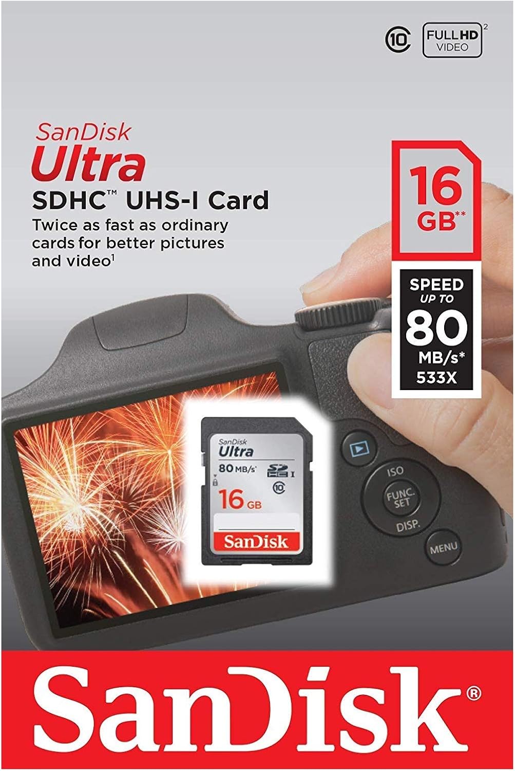 Κάρτα Μνήμης SDHC SanDisk Ultra, 16Gb, Κατηγορία 10 SDSDUNC-016G-GN6IN