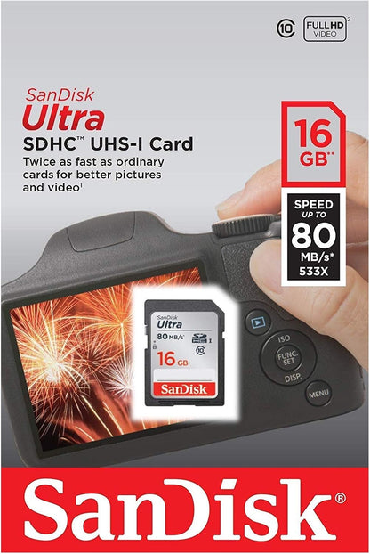 Κάρτα Μνήμης SDHC SanDisk Ultra, 16Gb, Κατηγορία 10 SDSDUNC-016G-GN6IN