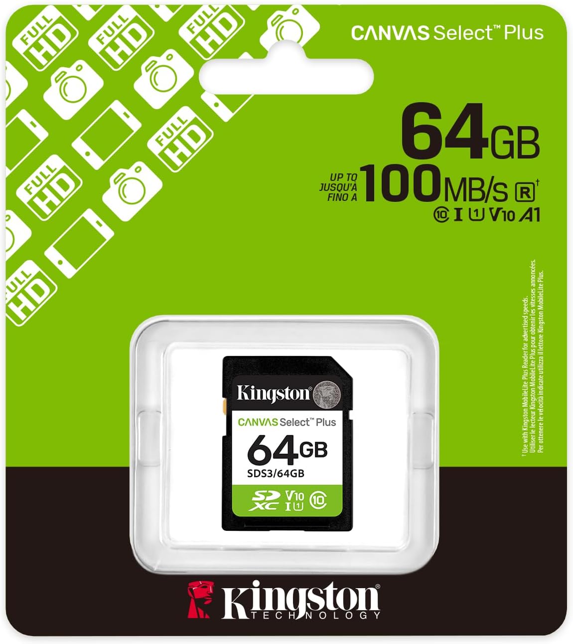 Κάρτα Μνήμης SDXC Kingston Canvas Select Plus, 64Gb, Κλάση 10 / UHS-1 U1 SDS3/64GB