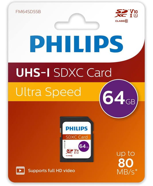 Κάρτα Μνήμης SDXC Philips, 64Gb, Κλάση 10 / UHS-1 U1 FM64SD55B/00