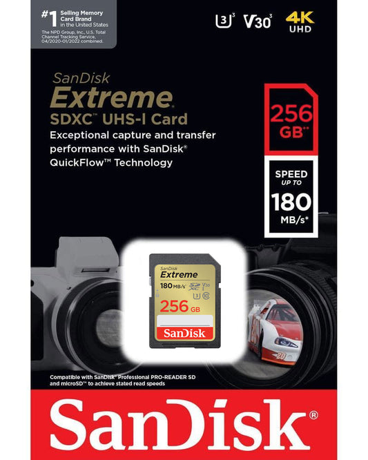 Κάρτα Μνήμης SDXC SanDisk Extreme, 256Gb, Κατηγορία 10 / UHS-1 U3 SDSDXVV-256G-GNCIN