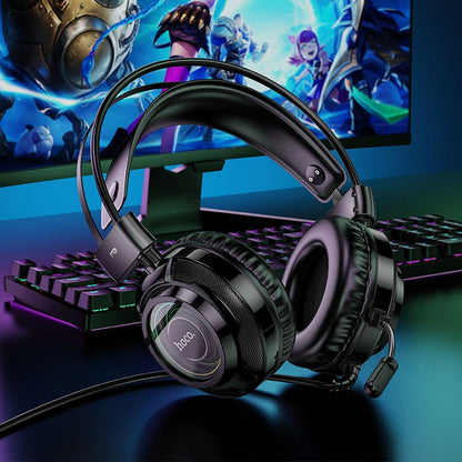 Gaming Headphones 3.5mm HOCO W110, RGB, Black