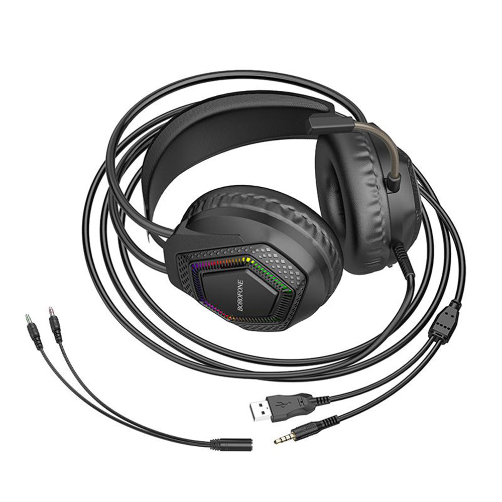 Ακουστικά Gaming 3.5mm Borofone BO105 Thunder, RGB, 2m, Μαύρα