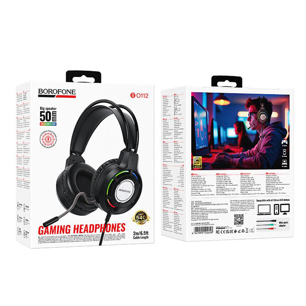 Ακουστικά Gaming 3.5mm Borofone BO112 Wave, RGB, 2μ, Μαύρα